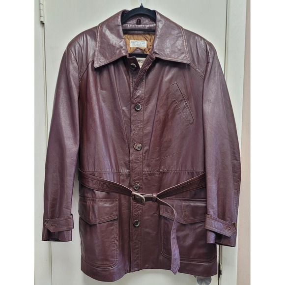 vtg JB Leather corp. men's burgundy brown quilted‎ jacket size EU 46 (Read)